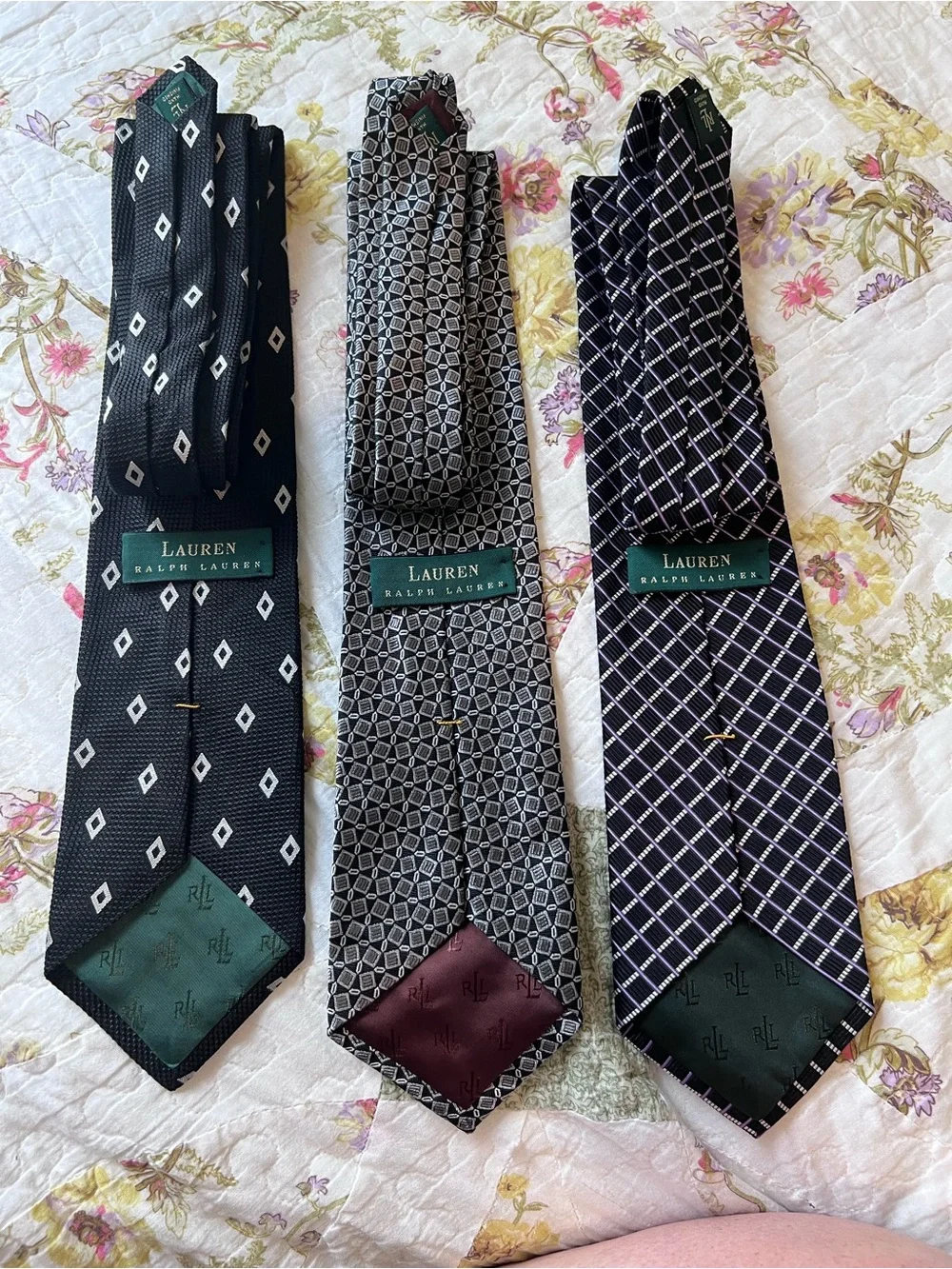 Lauren Ralph Lauren RLL Silk Tie Bundle Geometric Plaid Striped 3pc Lot